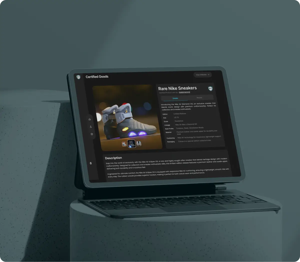 Certified Goods 'Why Choose Us' section emphasizing authenticity for merchants, featuring the product detail page (PDP).